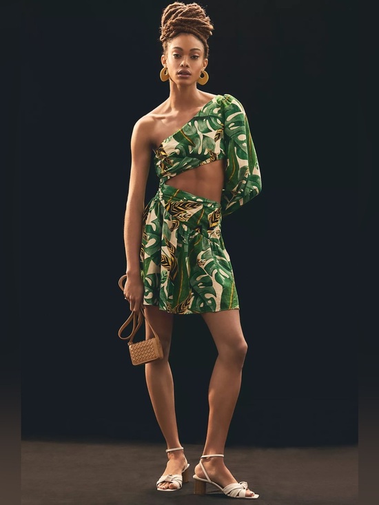 FARM Rio Dresses & Skirts - Farm Rio tropical leaves one shoulder cut out mini dress Large